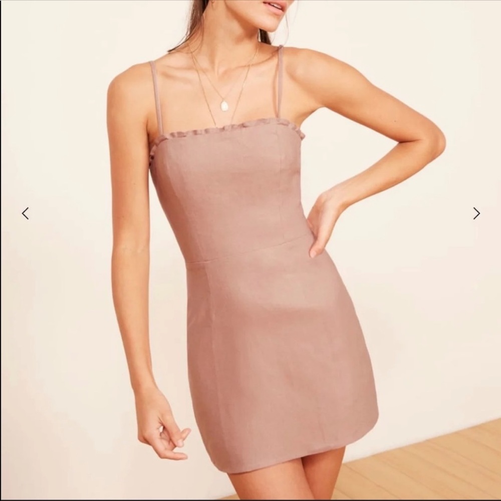 Reformation linen Ava mini dress in blush pink